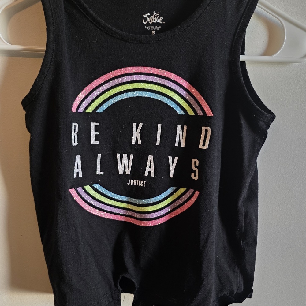 Justice Black Tank Top with Rainbow Design